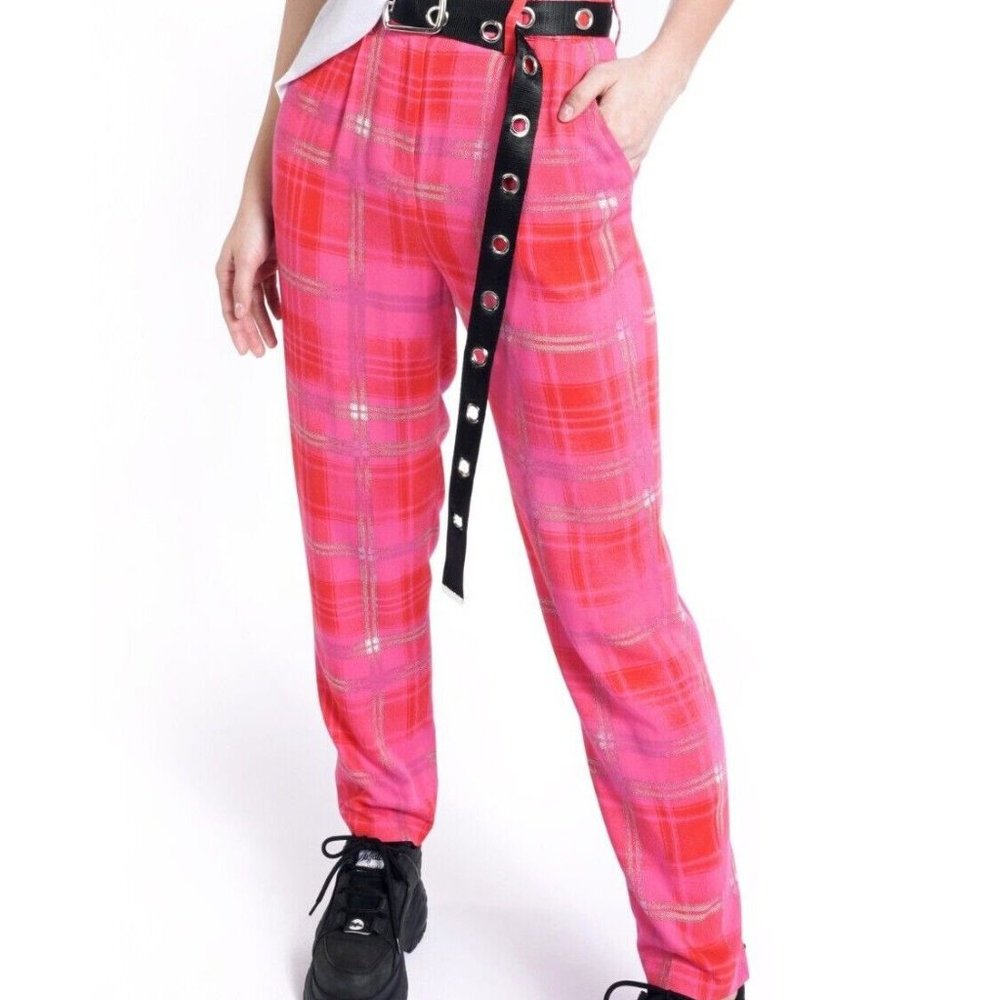 BP. + Wildfang Elastic Pants Pink Rouge Plaid Size 3X